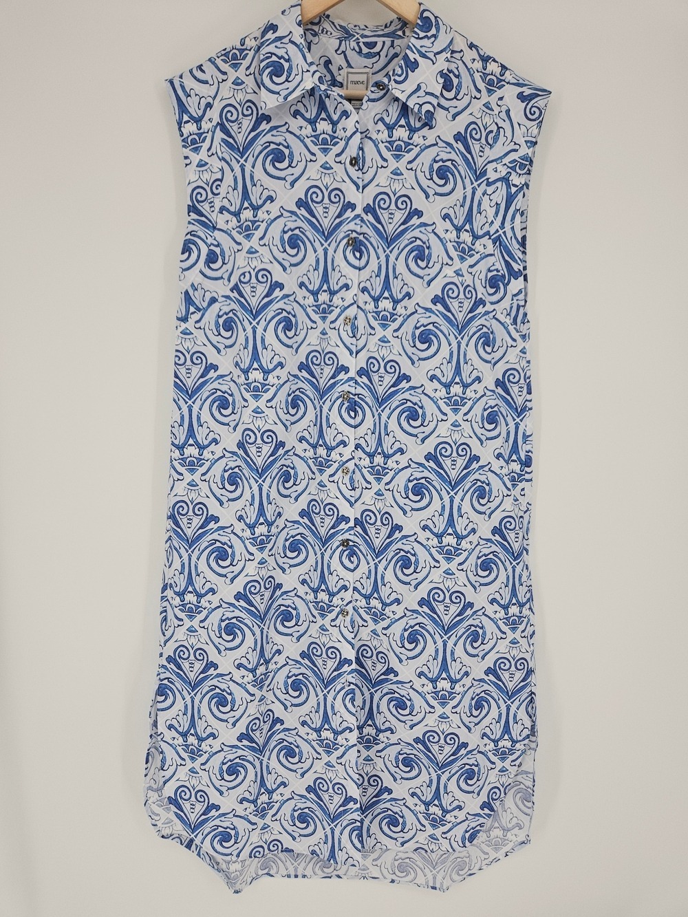 Anthropologie Maeve Lillian Button Front Midi Dress Blue White Print Size M NWT